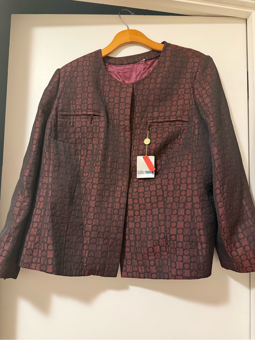 Burgundy Textured Open-Front Blazer Jacket